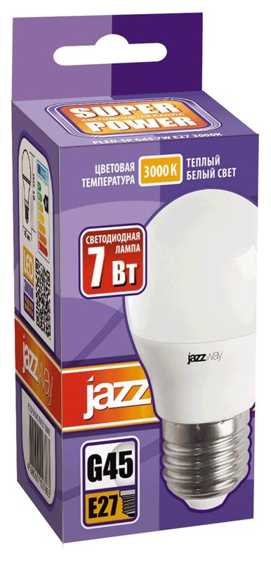 Лампа светодиодная PLED-SP 7Вт G45 шар 3000К тепл. бел. E27 540лм 230В JazzWay 1027863-2