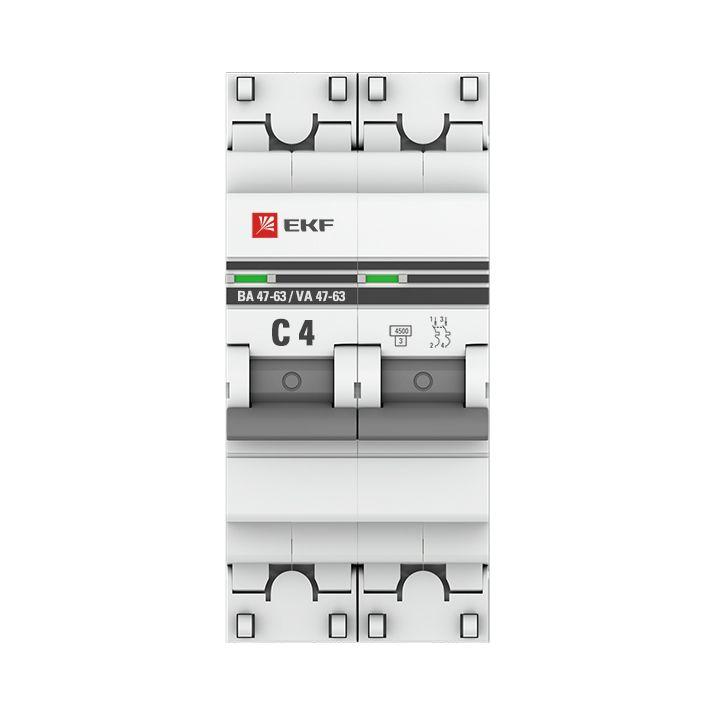 Выключатель автоматический модульный 2п C 4А 4.5кА ВА 47-63 PROxima EKF mcb4763-2-04C-pro