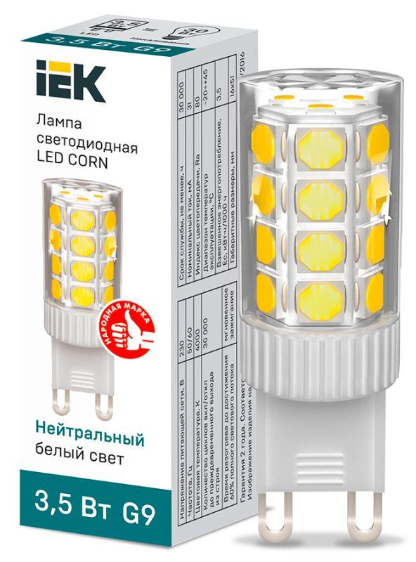 Лампа светодиодная Corn 3.5Вт капсульная 4000К нейтр. бел. G9 230В керамика IEK LLE-Corn-4-230-40-G9